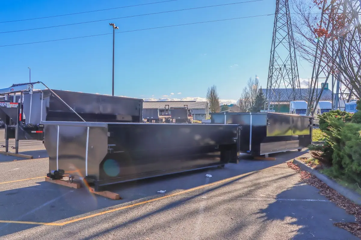 Roll-off dumpster ready for waste disposal at job site for 10 Yard Dumpster Rental in Lakewood Park